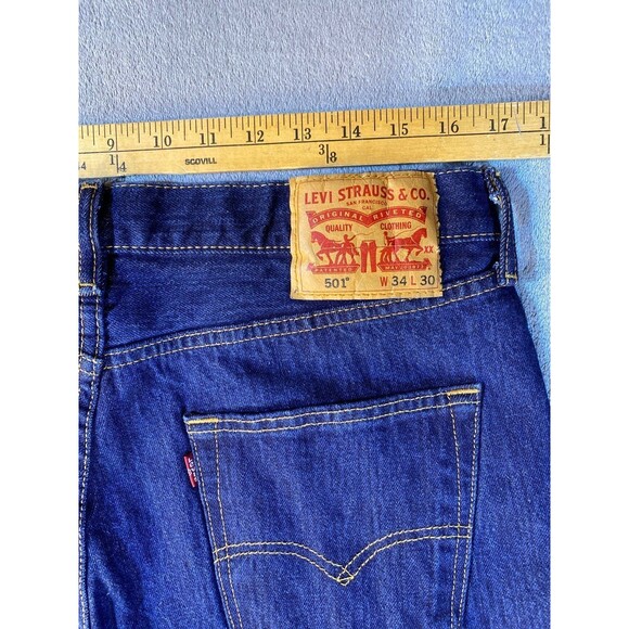 501 Button Fly, Men's, Denim Jeans 34 x 30, 100% Cotton, Dark Stone Wash - Picture 5 of 11